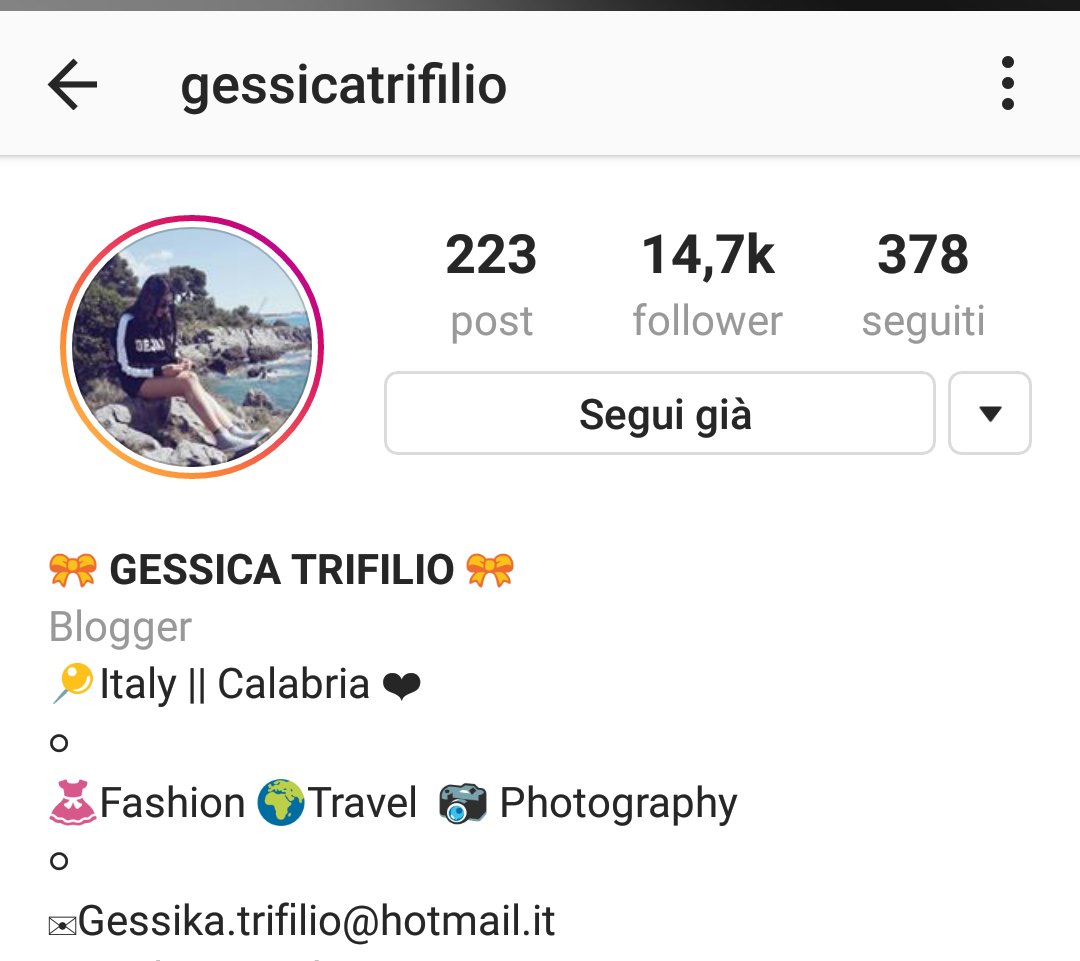 Account Instagram di Gessica