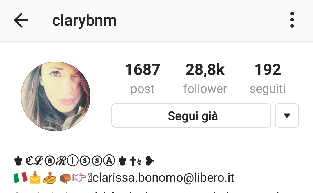 Account Instagram di Clarissa