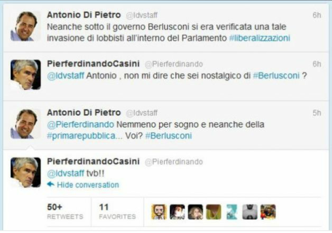 tweet dibattito tra Casini e Di Pietro
