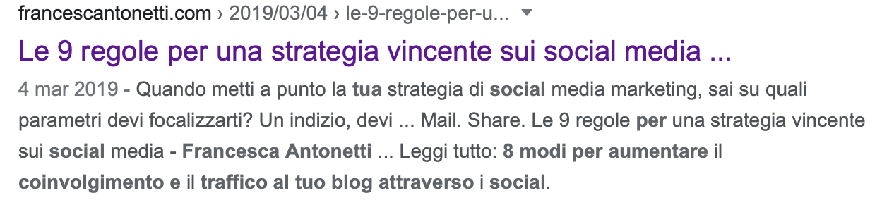 Esempio di Meta description di Google – Francesca Antonetti